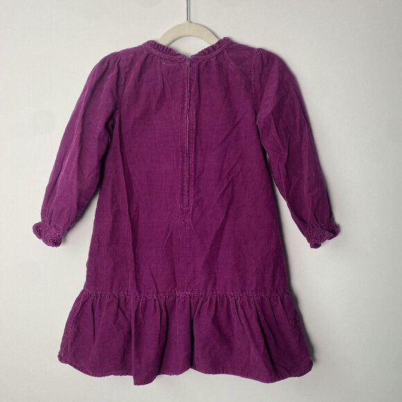 Old Navy Girls 4T Corduroy Long Sleeve Purple Dress With Floral Embroidery - Picture 2 of 6